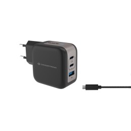 Conceptronic 3-Port 67W GaN USB-PD-Ladegerät mit USB-C-Ladekabel, USB-C x 2, USB-A x 1, QC 3.0, PPS