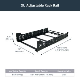 StarTech.com Guide Rack Universali 3U - Staffe di Montaggio Fisse - Binari per Rack da 19" a profondità regolabile