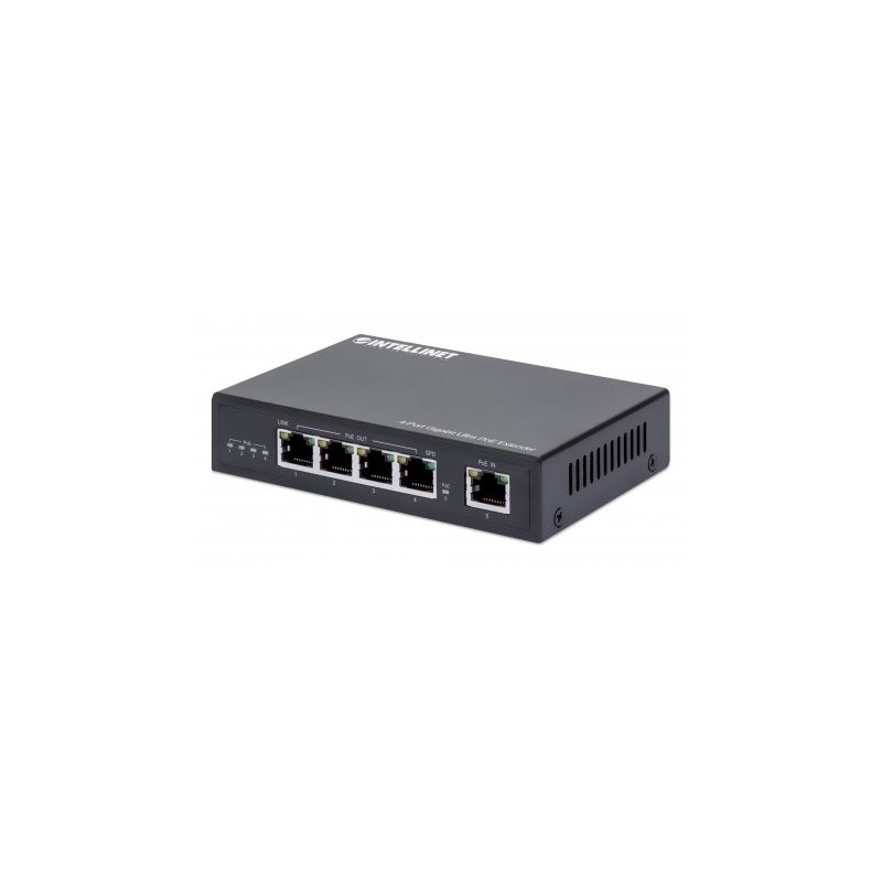 Intellinet 4-Port Gigabit Ultra PoE-Extender, Verlängert PoE-Reichweite um 100 m, PoE-Strombudget 90 W, vier PSE-Ports mit
