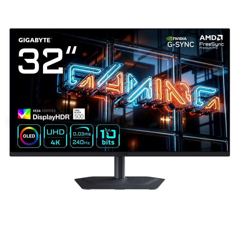 GIGABYTE MO32U24 Monitor Gaming OLED 32” 4K UHD - 3840 x 2160, 240Hz, 0.03ms, 300 cd m², G-Sync Compatibile, FreeSync Premium