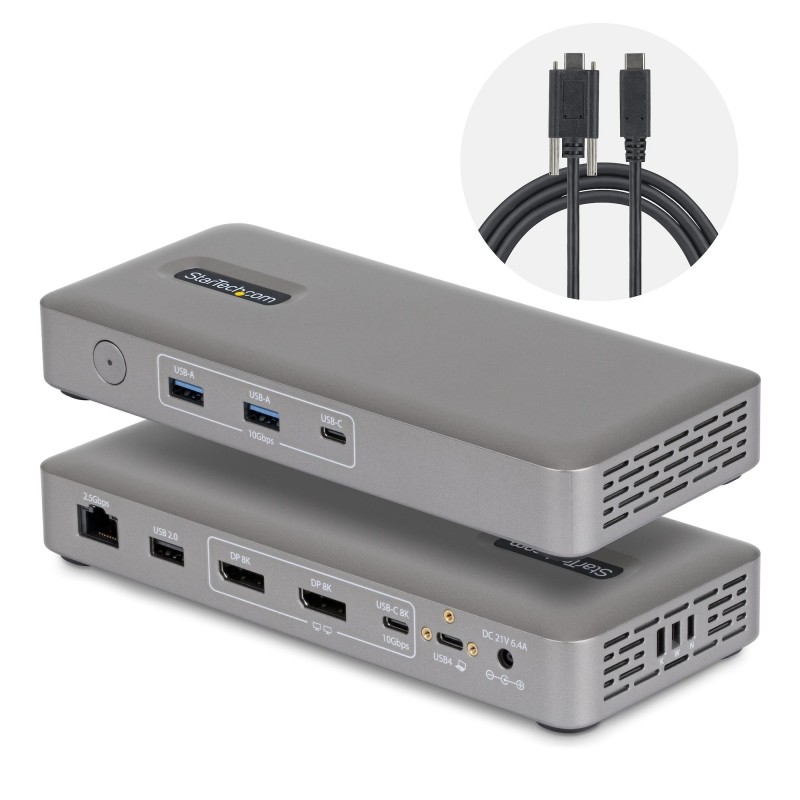 StarTech.com Docking Station USB4 USB-C Universal sin Controladores de 2 Monitores para macOS Windows - con Carga de 100W para
