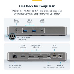 StarTech.com Docking Station USB4, Doppio Monitor 4K senza Driver per macOS e Windows, Dock USB-C Universale con Power Delivery