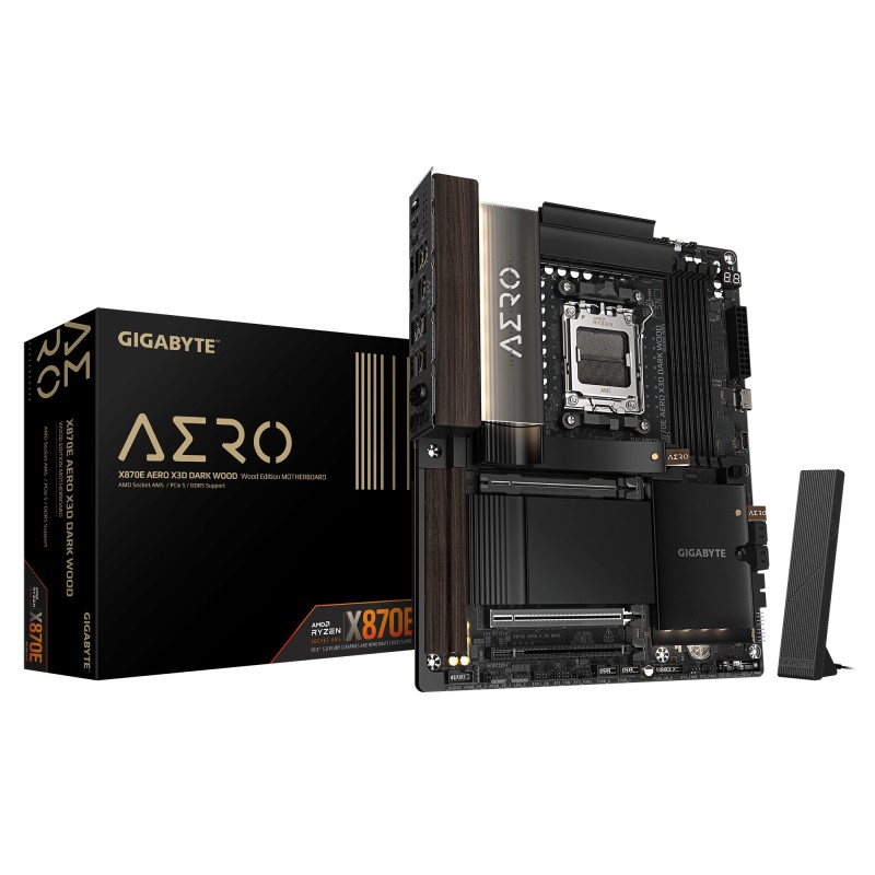 GIGABYTE X870E AERO X3D DARK WOOD Scheda Madre – Supporta CPU AMD Ryzen 9000, VRM digitale a 16+2+2 fasi, fino a 9000 Hz DDR5