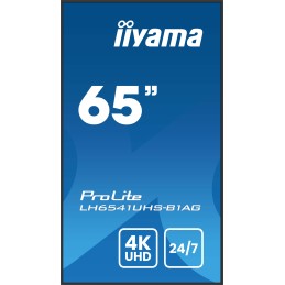 iiyama LH6541UHS-B1AG Signage-Display 163,8 cm (64.5") LCD 500 cd m² 4K Ultra HD Schwarz 24 7