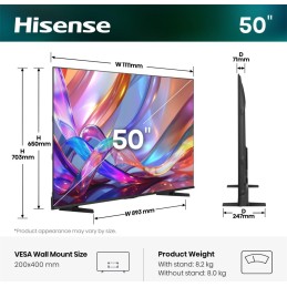 Hisense 50E7S 127 cm (50") 4K Ultra HD Smart TV Wi-Fi Nero 300 cd m²