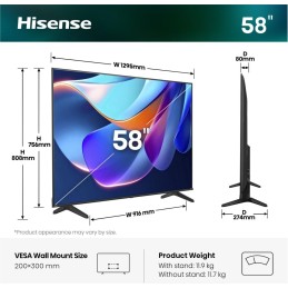 Hisense 58A6S 147,3 cm (58") 4K Ultra HD Smart TV Wifi Noir