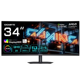GIGABYTE MO34WQC36 Monitor Gaming Curvo 34” WQHD - 3440 x 1440, 360Hz, 0.03ms, KVM, 300 cd m², FreeSync Premium Pro, DisplayHDR