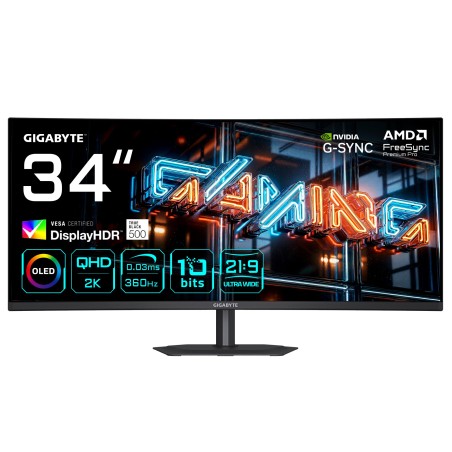 GIGABYTE MO34WQC36 Monitor Gaming Curvo 34” WQHD - 3440 x 1440, 360Hz, 0.03ms, KVM, 300 cd m², FreeSync Premium Pro, DisplayHDR