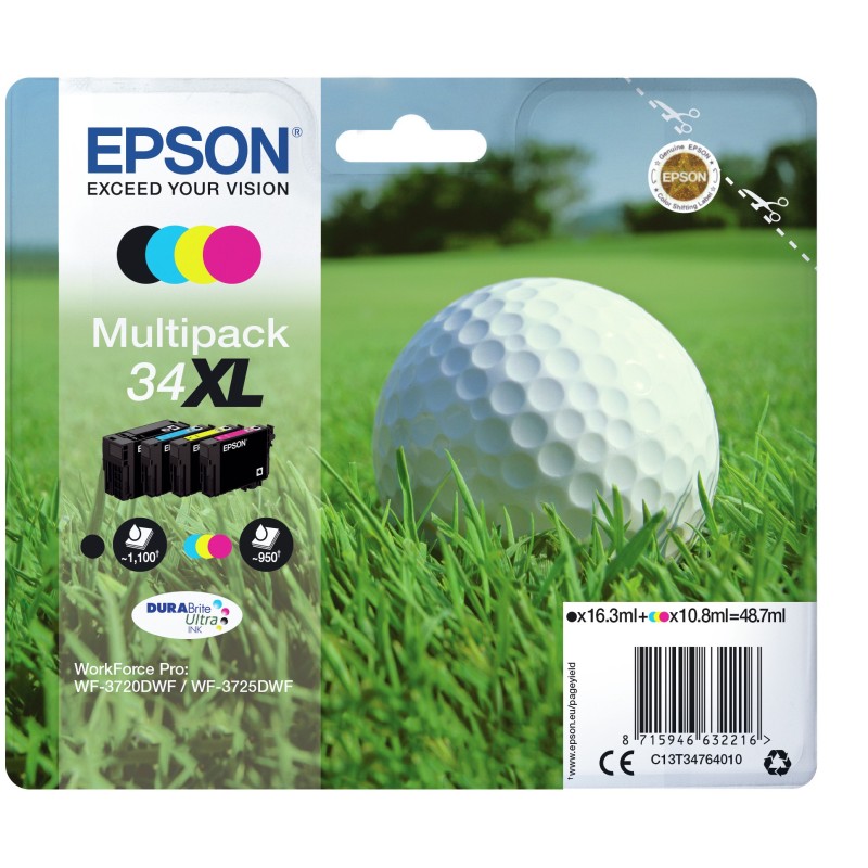 Epson Golf ball Tinta multipack 4 colores 34XL DURABrite Ultra Pelota de golf