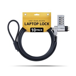 StarTech.com 10er-Pack 3-in-1 Laptop-Sicherheitsschloss Dual-Access, 2m, gleichschließend und Zahlenkombination, für Noble