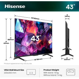 Hisense 43E7S PRO 109,2 cm (43") 4K Ultra HD Smart TV Wifi Negro 300 cd   m²