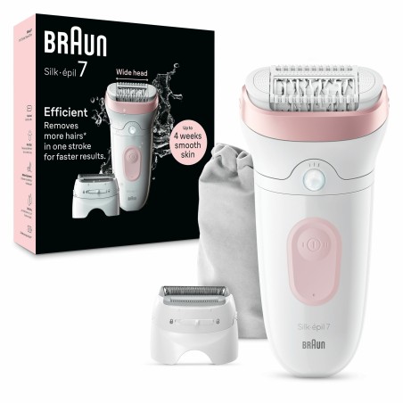 Braun Silk-épil 7 7-030, Epilatore Elettrico Donna Per Una Epilazione Semplice, Bianco Rosa