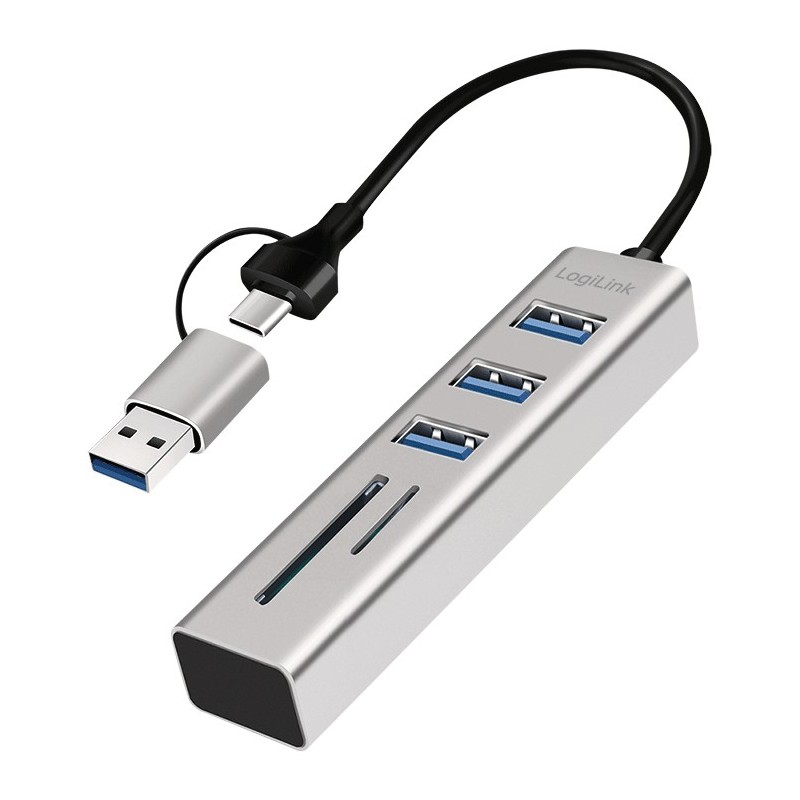 LogiLink UA0445 hub & concentrateur USB 3.2 Gen 1 (3.1 Gen 1) Type-A + Type-C 5000 Mbit s Gris