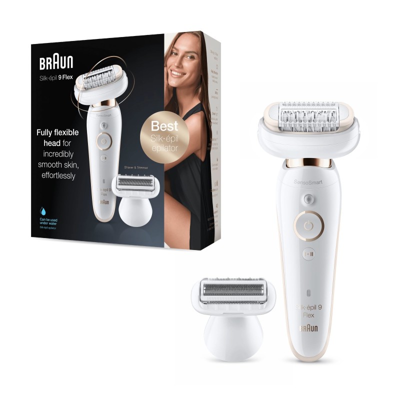 Braun Silk-épil 9 Flex 9-002 - Epilatore Elettrico Donna Bianco Oro Con Testina Flessibile Per Un’Epilazione Più Semplice