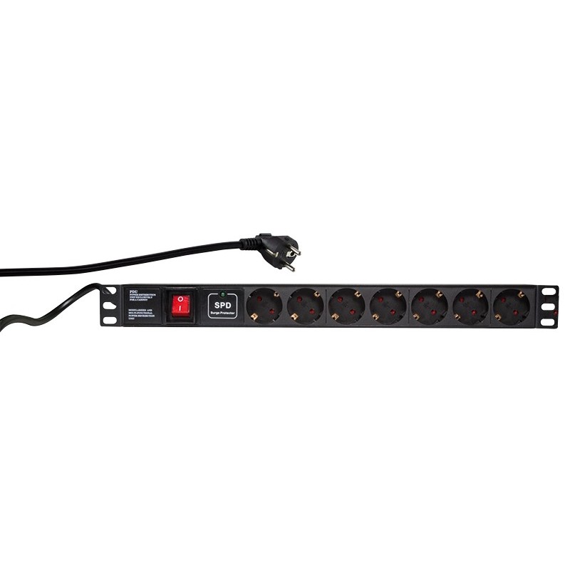 LogiLink PDU7C01 Spannungsschutz Schwarz 7 AC-Ausgänge 230 V 2 m
