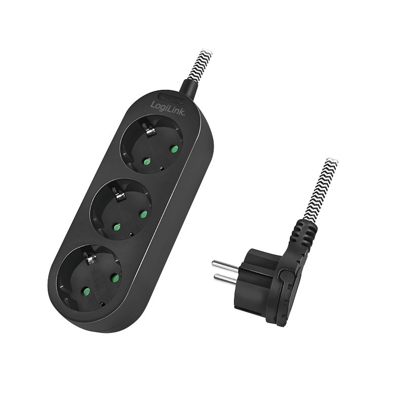 LogiLink LPS261 base múltiple 1,5 m 3 salidas AC Interior Negro, Blanco