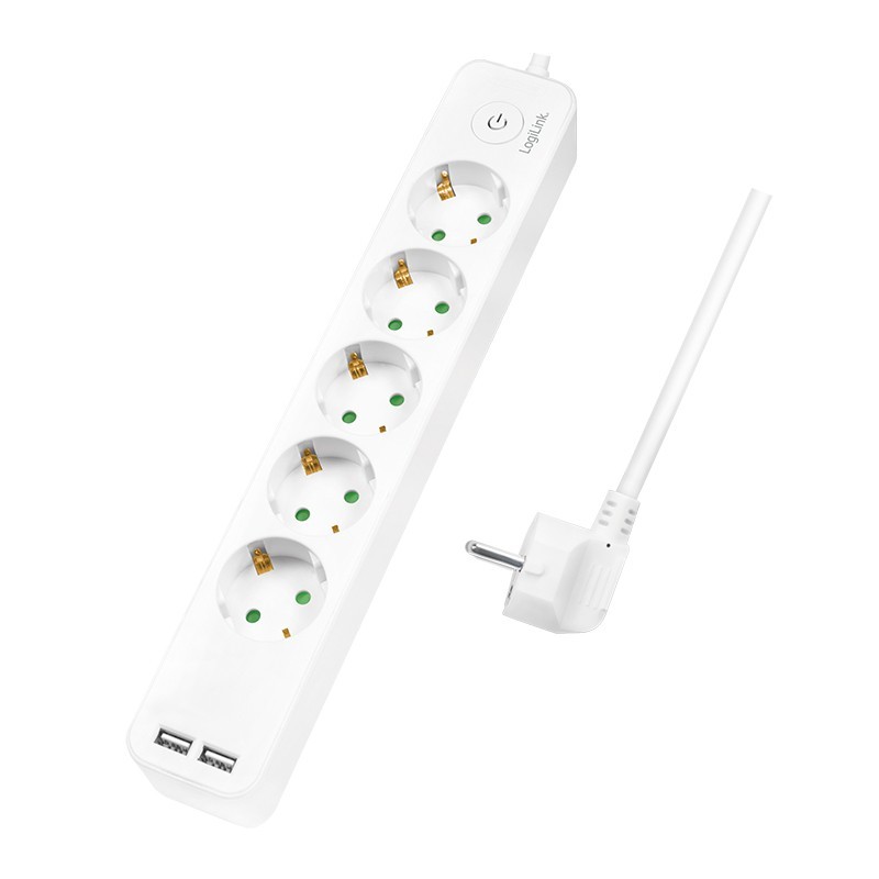 LogiLink LPS249U power extension 59.1" (1.5 m) 5 AC outlet(s) Indoor White