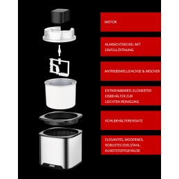 Unold 48855 máquina para helados Heladera tradicional 1,5 L 12 W Negro, Acero inoxidable