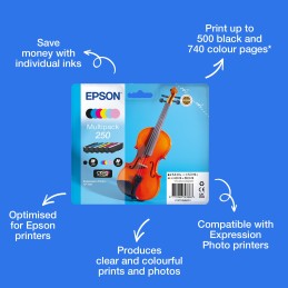 Epson 250 Violin Claria Photo HD cartuccia d'inchiostro 6 pz Originale Nero, Ciano, Ciano chiaro, Magenta chiaro, Magenta,