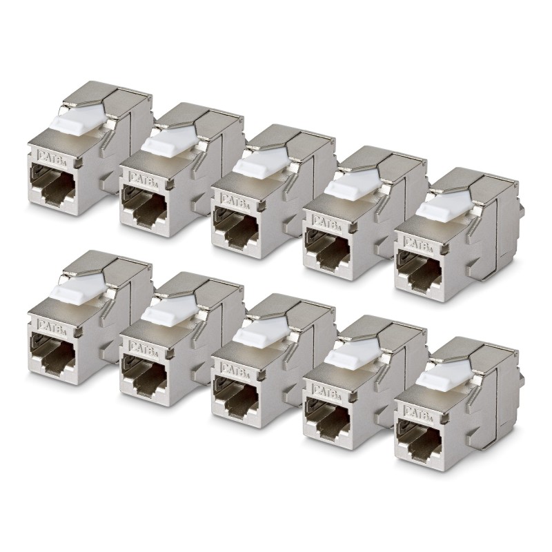 StarTech.com Paquete de 10 Conectores Keystone Cat6a RJ45 STP Ethernet Blindados - Jacks Keystone de Pared - 180 Grados - sin