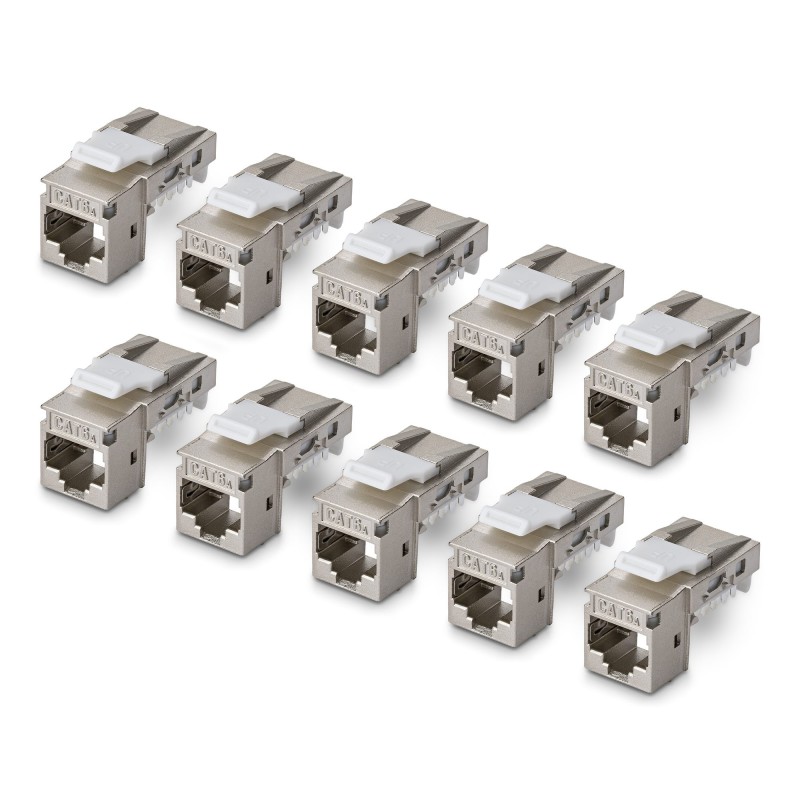 StarTech.com Paquete de 10 Conectores Keystone Cat6a RJ45 STP Ethernet Blindados - Jacks Keystone de Pared - 90 Grados - sin