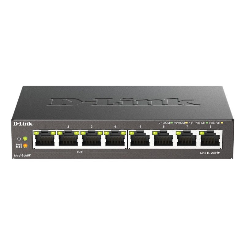 D-Link DGS-1008P E network switch Unmanaged L2 Gigabit Ethernet (10 100 1000) Power over Ethernet (PoE) Desktop Black