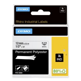 DYMO Rhino Etichette in poliestere permanenti industriali | 12 mm x 5,5 m | Stampa nera su bianco | Autoadesive | per stampanti