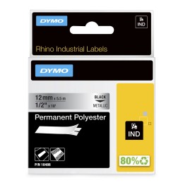 DYMO Rhino Étiquettes Industrielles | polyester permanent | 12 mm x 5,5 m | autocollantes impression en Noir sur fond
