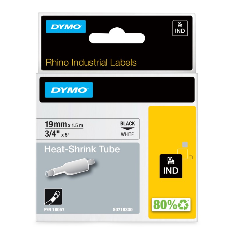DYMO Rhino Tubos de etiquetas térmicas industriales para cables | 19 mm x 1,5 m | Impresión en negro sobre blanco |