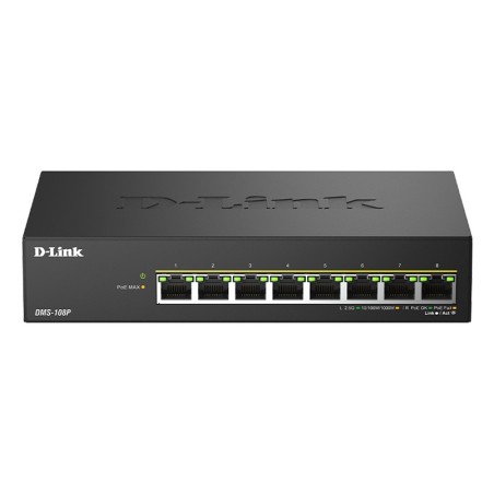 D-Link DMS-108P E switch No administrado 2.5G Ethernet (100 1000 2500) Energía sobre Ethernet (PoE) Negro