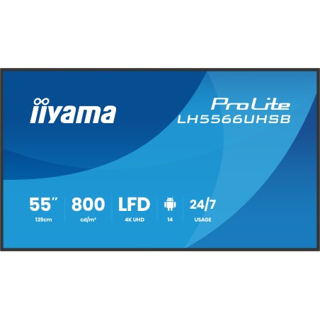 iiyama LH5566UHSB-B1AG visualizzatore di messaggi Pannello piatto per segnaletica digitale 139,7 cm (55") LCD Wi-Fi 800 cd m²