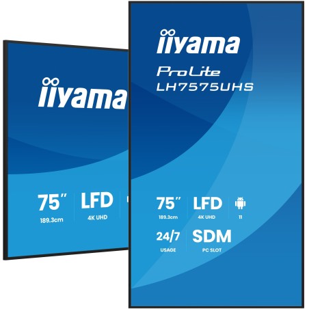 iiyama LH7575UHS-B2AG visualizzatore di messaggi Pannello piatto per segnaletica digitale 190,5 cm (75") LCD Wi-Fi 500 cd m² 4K