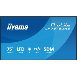 iiyama LH7575UHS-B2AG visualizzatore di messaggi Pannello piatto per segnaletica digitale 190,5 cm (75") LCD Wi-Fi 500 cd m² 4K