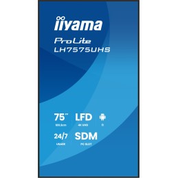 iiyama LH7575UHS-B2AG signage display Digital signage flat panel 75" LCD Wi-Fi 500 cd m² 4K Ultra HD Black Built-in processor