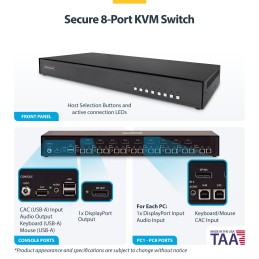 StarTech.com Switch KVM Sicuro a 8 porte DisplayPort, 4K 60Hz, NIAP 4.0 Desktop KVM, Alloggiamento in metallo, Porta CAC, Made