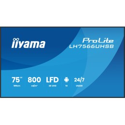 iiyama LH7566UHSB-B1AG pantalla de señalización Pantalla plana para señalización digital 190,5 cm (75") LCD Wifi 800 cd   m² 4K