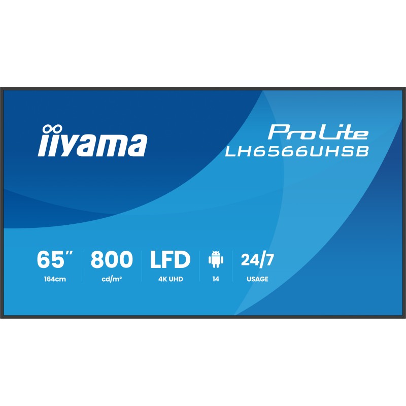 iiyama LH6566UHSB-B1AG signage display Digital signage flat panel 65" LCD Wi-Fi 800 cd m² 4K Ultra HD Black Built-in processor