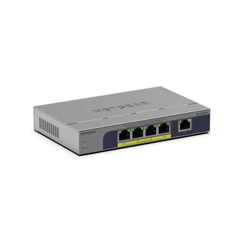 NETGEAR GS105PP Non gestito Gigabit Ethernet (10 100 1000) Supporto Power over Ethernet (PoE) Montaggio da desktop parete Grigio