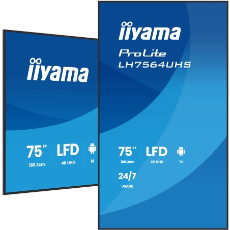 iiyama LH7564UHS-B1AG visualizzatore di messaggi Pannello piatto per segnaletica digitale 190,5 cm (75") Wi-Fi 500 cd m² 4K