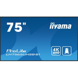 iiyama LH7565UHSB-B1 signage display Kiosk design 74.5" LED Wi-Fi 800 cd m² 4K Ultra HD Black Built-in processor Android 11 24 7