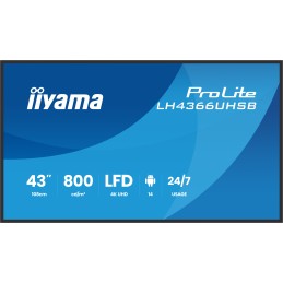 iiyama LH4366UHSB-B1AG signage display Digital signage flat panel 43" LCD Wi-Fi 800 cd m² 4K Ultra HD Black Built-in processor