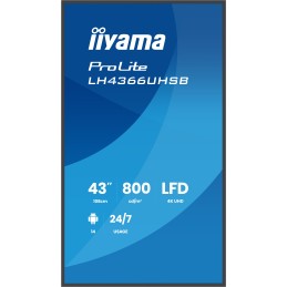 iiyama LH4366UHSB-B1AG signage display Digital signage flat panel 43" LCD Wi-Fi 800 cd m² 4K Ultra HD Black Built-in processor