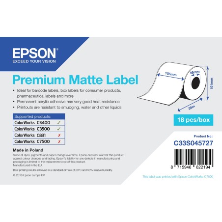 Epson C33S045727 printer label White Self-adhesive printer label