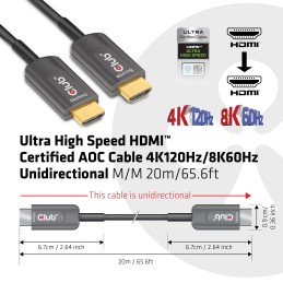 CLUB3D Ultra High Speed HDMI™ Certified AOC Cable 4K120Hz 8K60Hz Unidirectional M M 20m 65.6ft