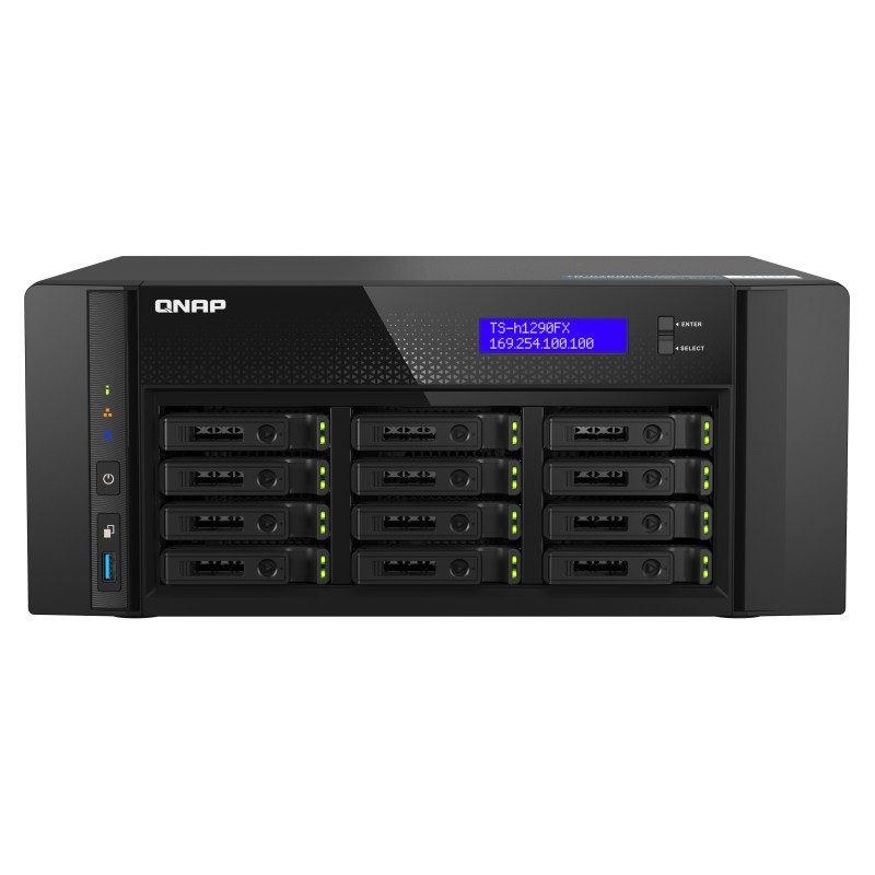 QNAP TS-h1290FX NAS Tower EPYC 7232P 64 GB DDR4 0 TB QuTS hero Schwarz