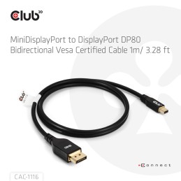 CLUB3D Mini DisplayPort™ to DisplayPort™ Bi-Directional VESA DP80 Certified Cable M M 1m 3.28ft