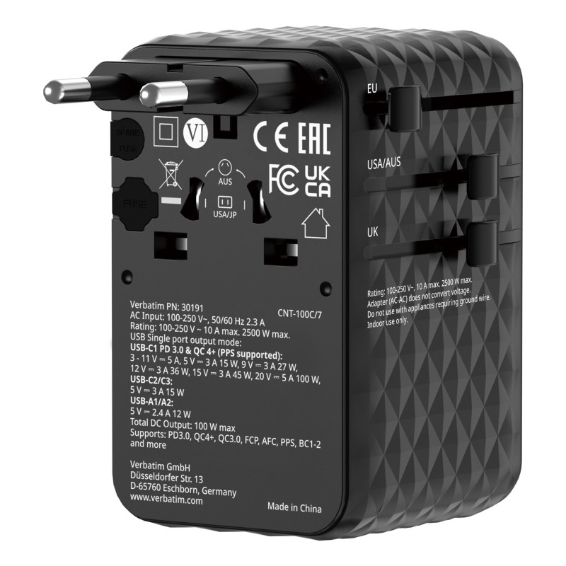 Verbatim 30191 mobile device charger Universal Black AC Fast charging Indoor