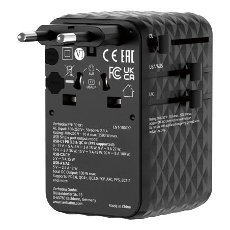 Verbatim 30191 mobile device charger Universal Black AC Fast charging Indoor