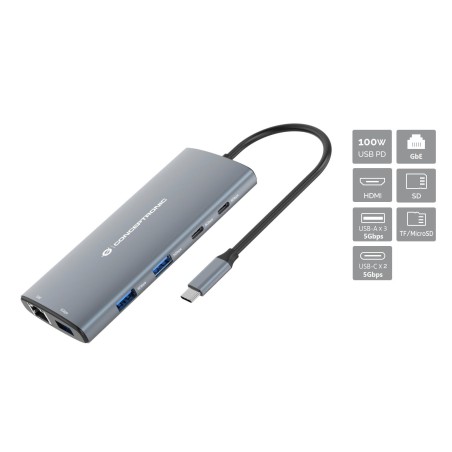 Conceptronic DONN06G Avec fil USB 3.2 Gen 1 (3.1 Gen 1) Type-C Gris