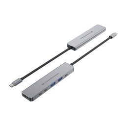 Conceptronic DONN33G base para portátil y replicador de puertos Alámbrico USB 3.2 Gen 1 (3.1 Gen 1) Type-C Plata